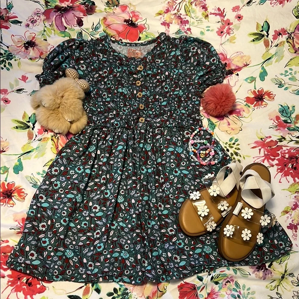 Blue Puff Sleeve Sundress with Peter Pan Collar